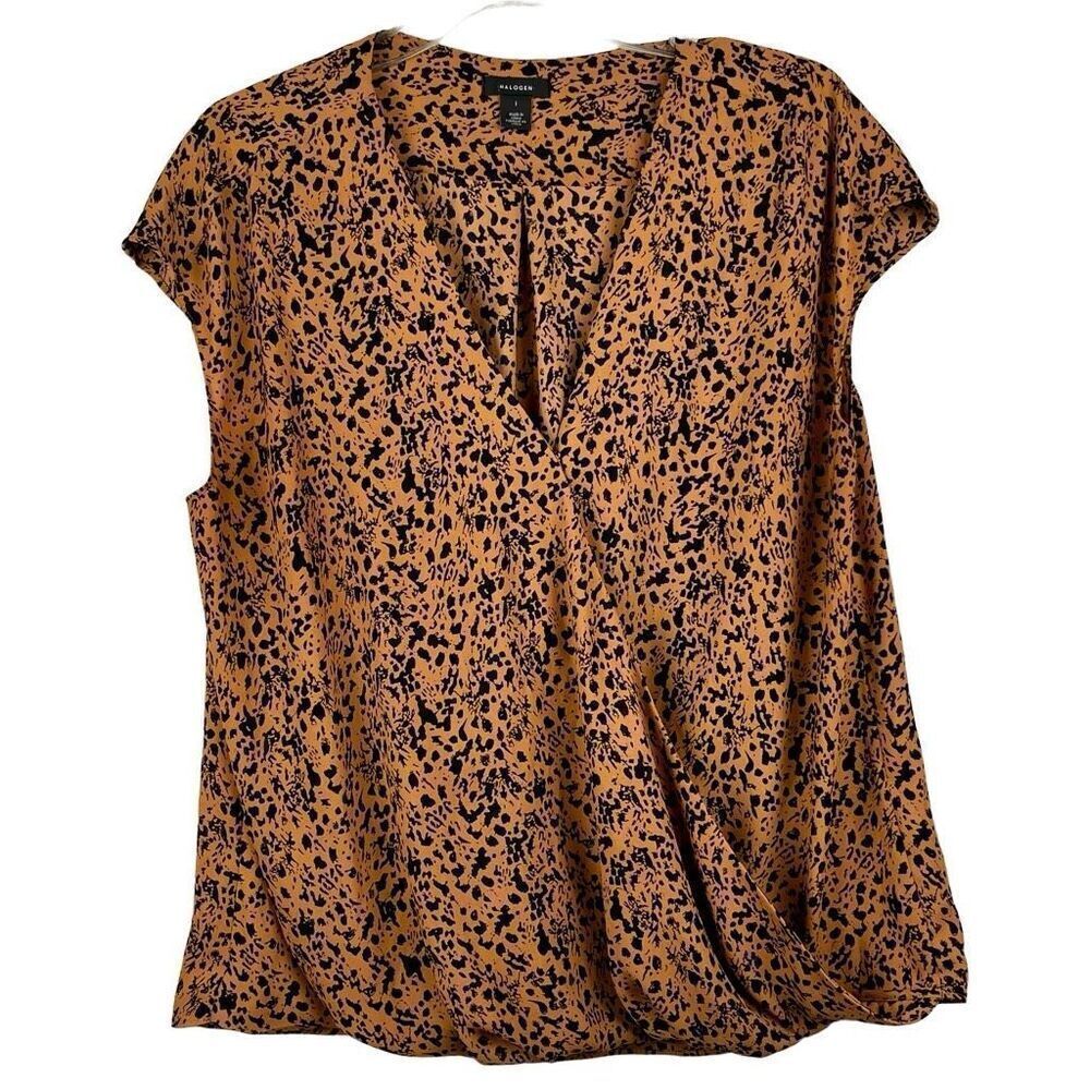 Halogen Animal Print Cap Sleeve Wrap Top Small